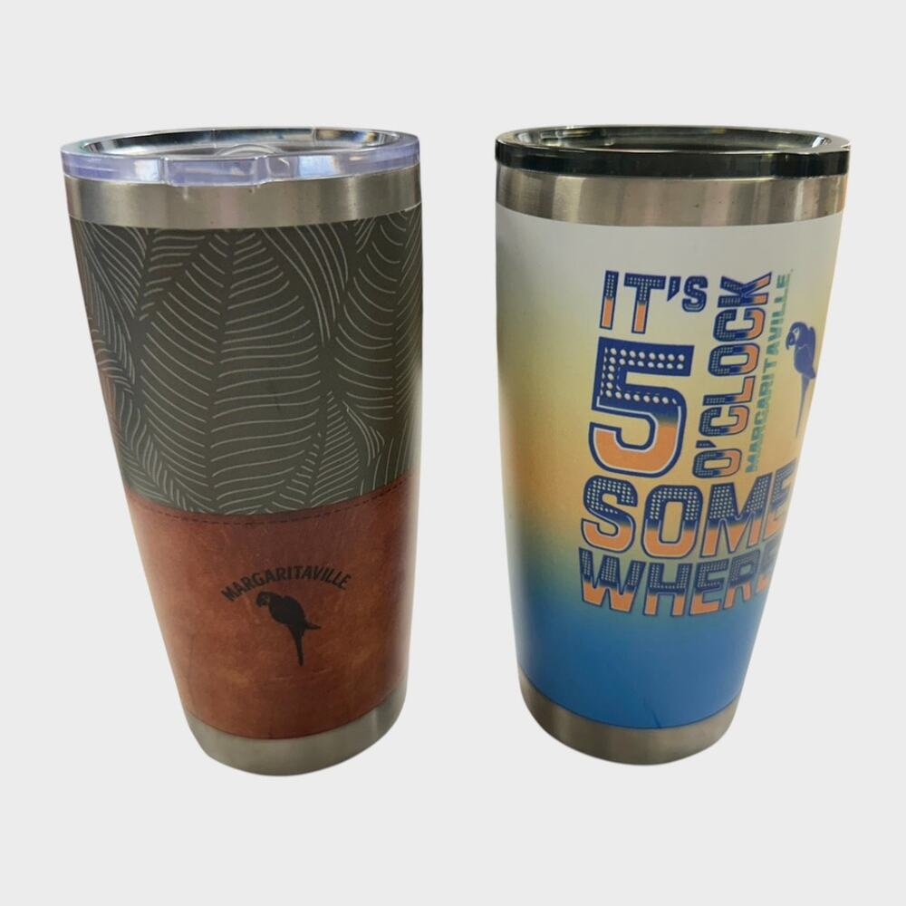 (2) Margaritaville 20 oz Stainless Steel Travel Cups Buffet 5 o'clock Somewhere